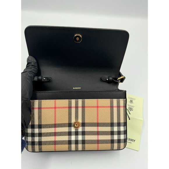Burberry Hampshire Canvas Compact Leather Check Pattern Shoulder/Crossbody Bag A - Picture 4 of 16